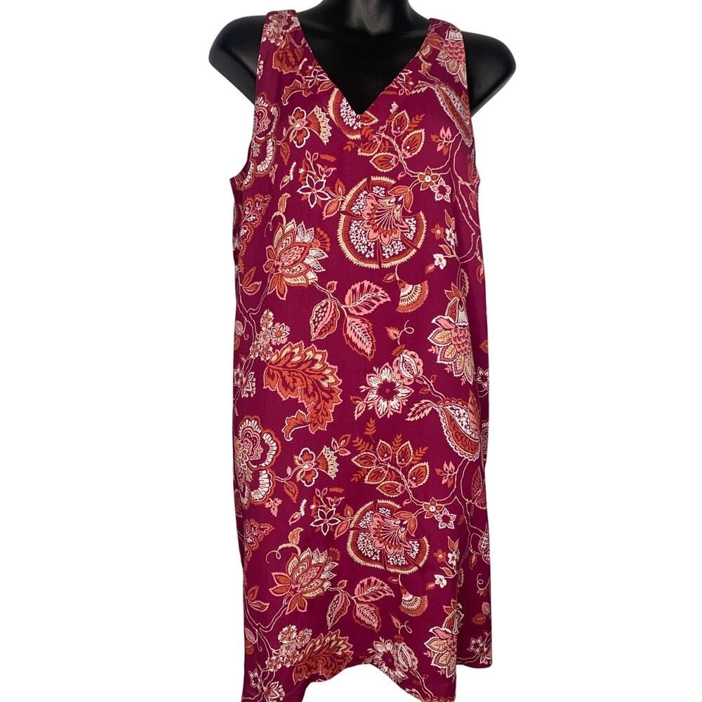 Loft Outlet Women's Large V-Neck Sleeveless Lined Dress Maroon Paisley Floral